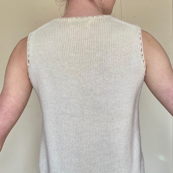 SOLD Cream Wool Knit Tank Sweater Pink Flower - Picture 8 of 13